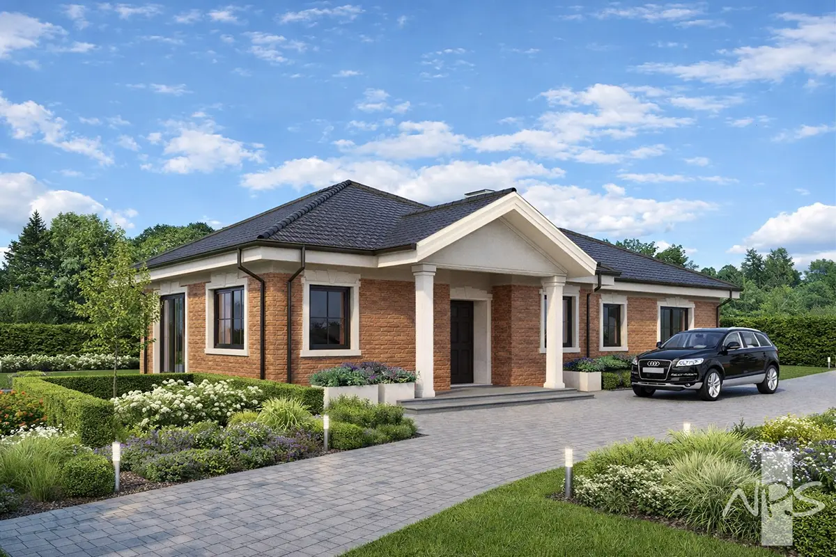 Proiect de casa parter 143 m²: 3 Dormitoare, 2 Bai, Bucatarie deschisa, fara Garaj