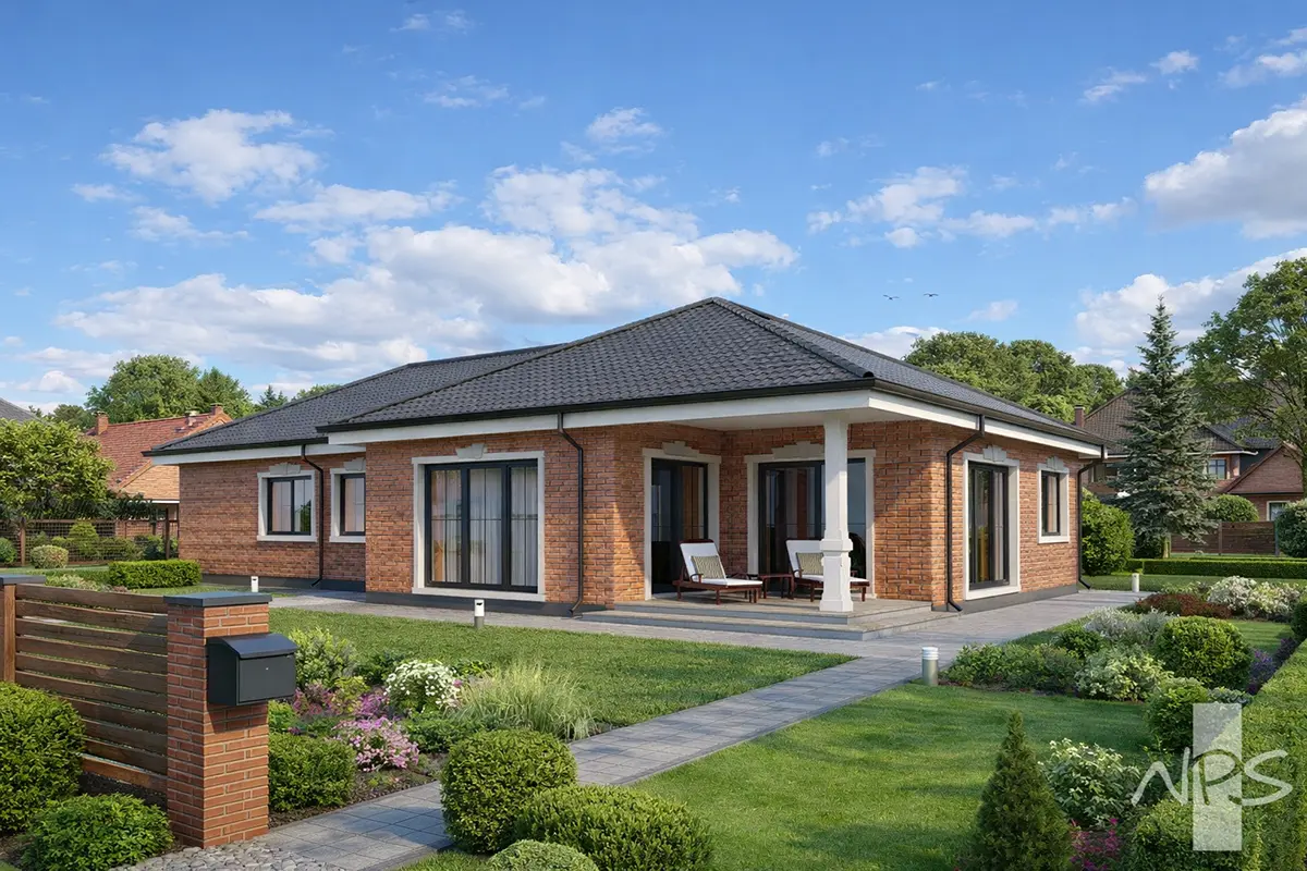 Proiect de casa parter 143 m²: 3 Dormitoare, 2 Bai, Bucatarie deschisa, fara Garaj