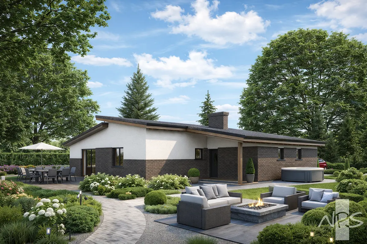 Proiect de casa parter 157 m²: 3 Dormitoare, 1 Bai, Garaj