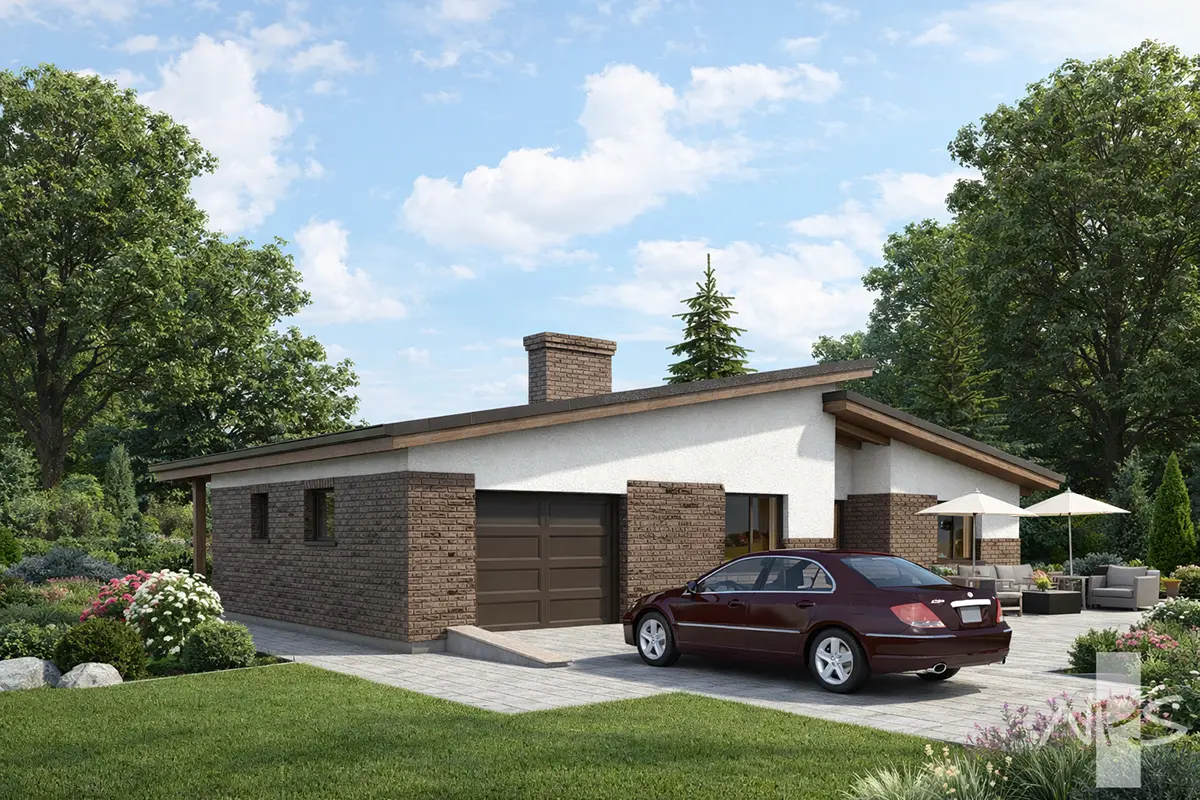 Proiect de casa parter 157 m²: 3 Dormitoare, 1 Bai, Garaj