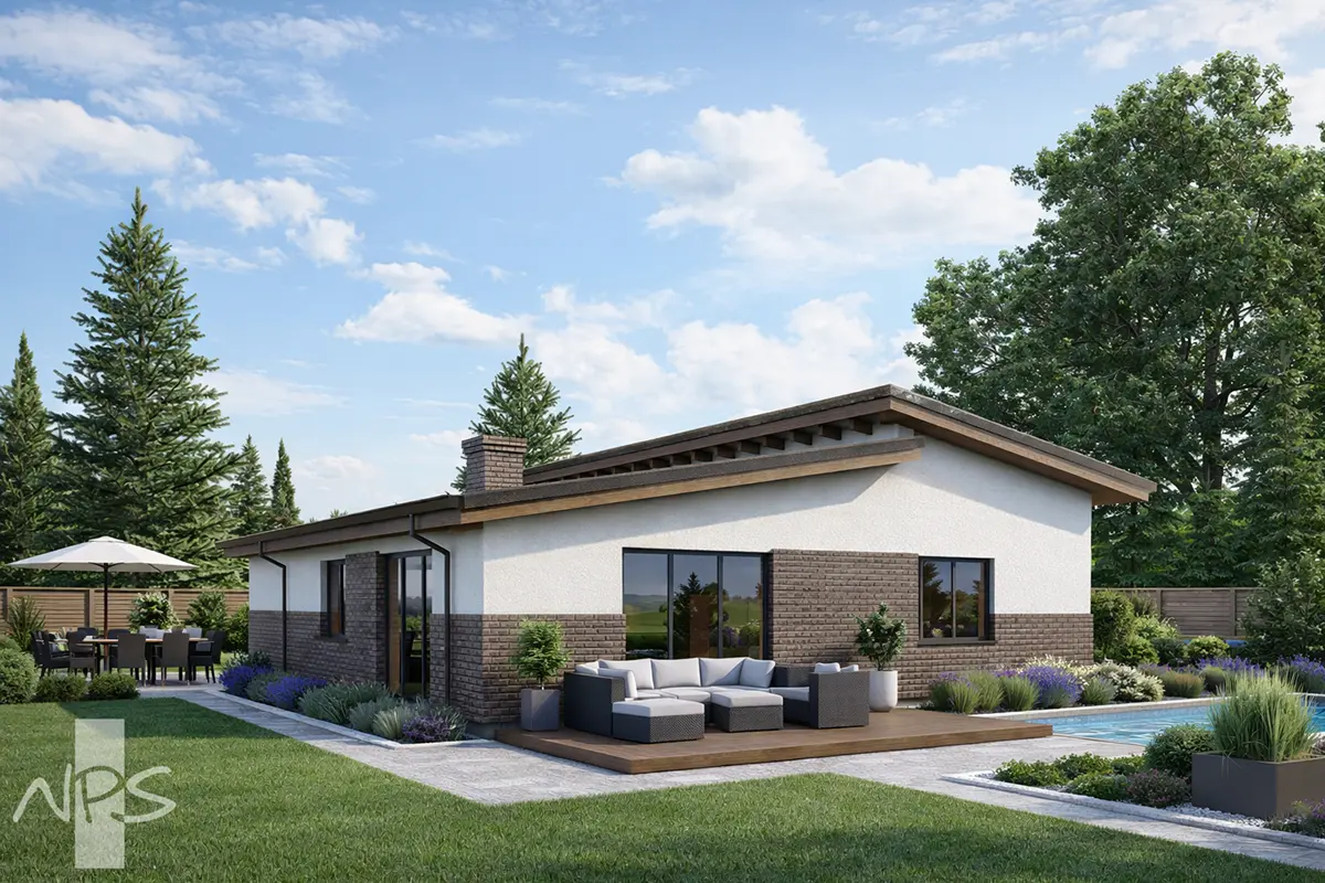 Proiect de casa parter 157 m²: 3 Dormitoare, 1 Bai, Garaj