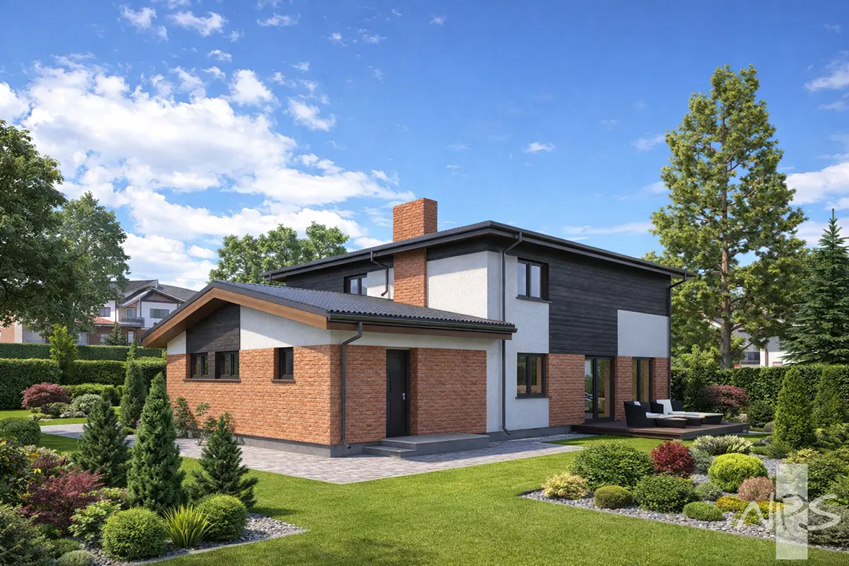 Proiect de casa cu etaj 194 m²: 3 Dormitoare, Birou, 2 Bai, Garaj