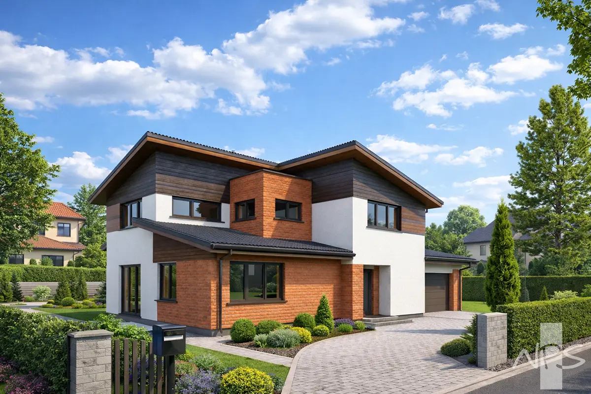 Proiect de casa cu etaj 194 m²: 3 Dormitoare, Birou, 2 Bai, Garaj