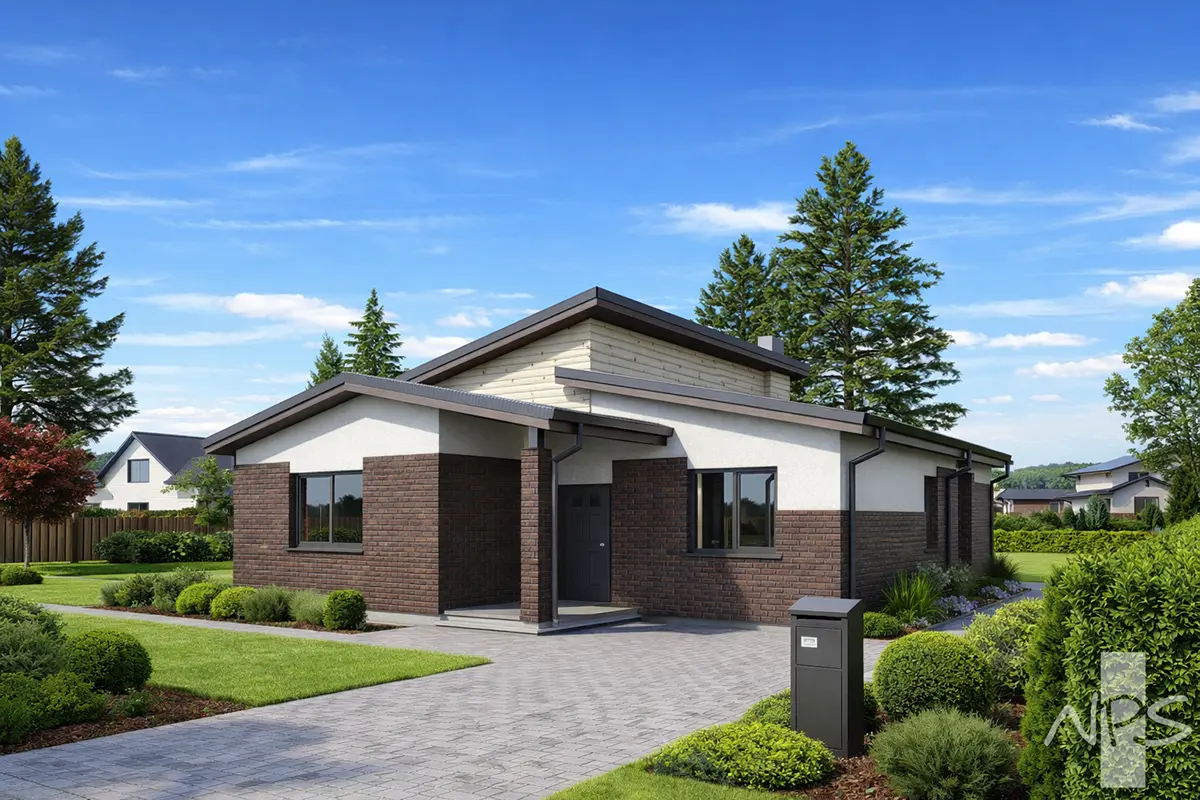 Proiect de casa parter 143 m²: 3 Dormitoare, 2 Bai, Bucatarie deschisa, fara Garaj