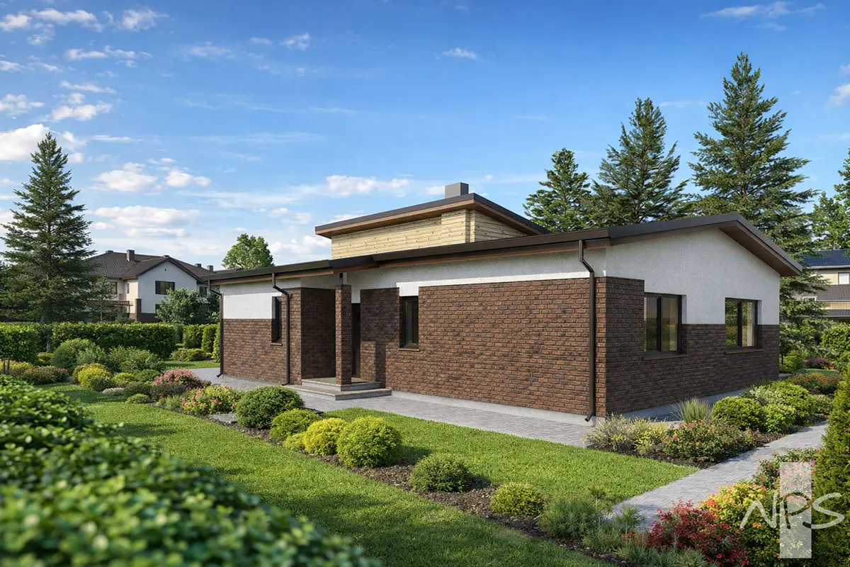 Proiect de casa parter 143 m²: 3 Dormitoare, 2 Bai, Bucatarie deschisa, fara Garaj