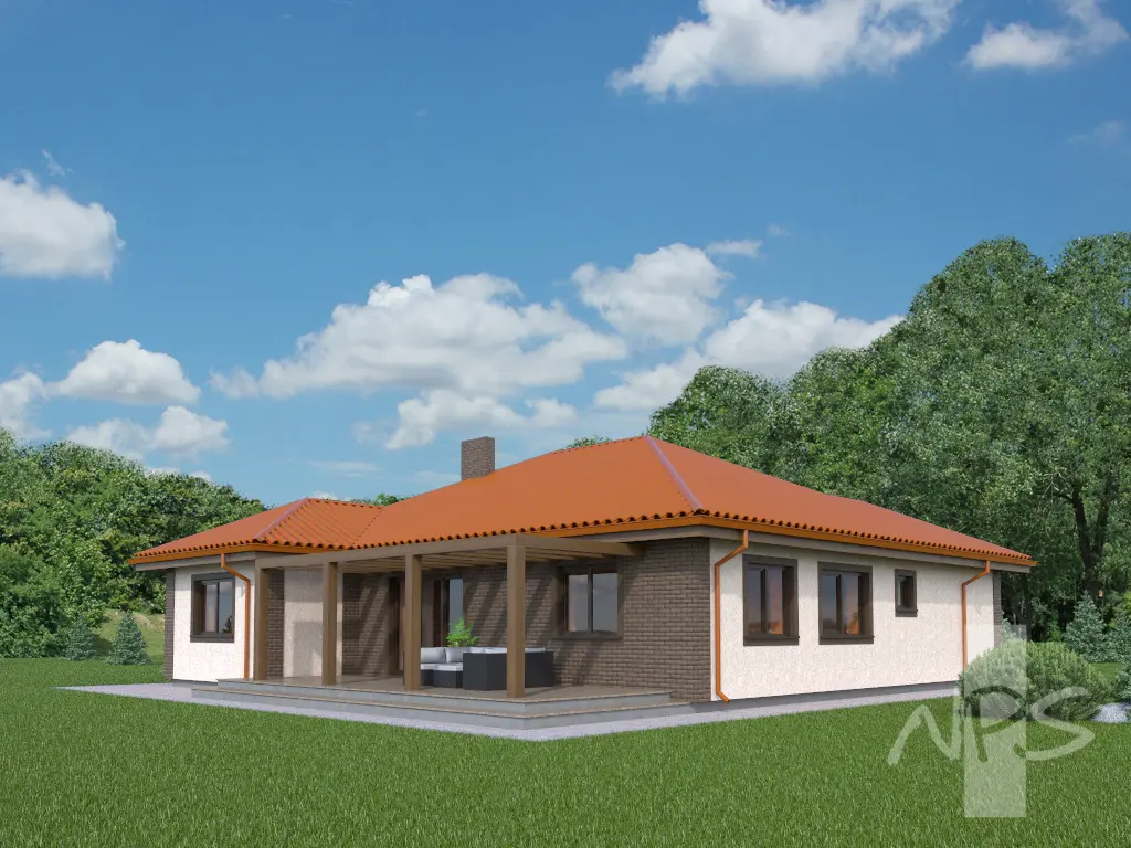 Proiect de casa parter 161 m²: 3 Dormitoare, Birou, 2 Bai, Garaj