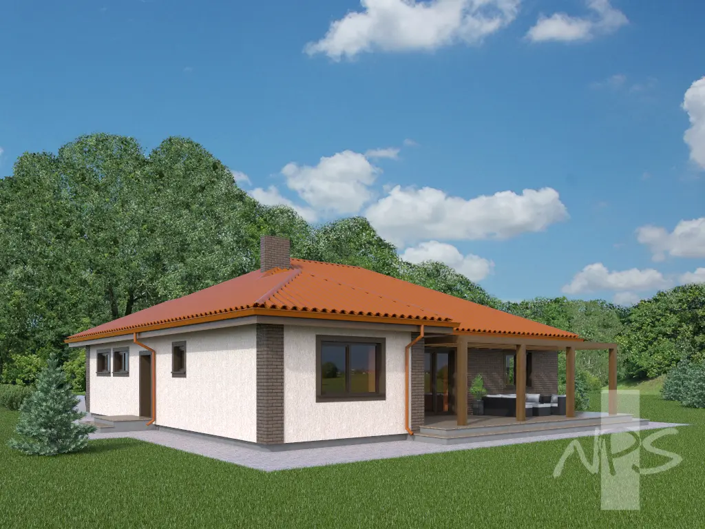 Proiect de casa parter 161 m²: 3 Dormitoare, Birou, 2 Bai, Garaj
