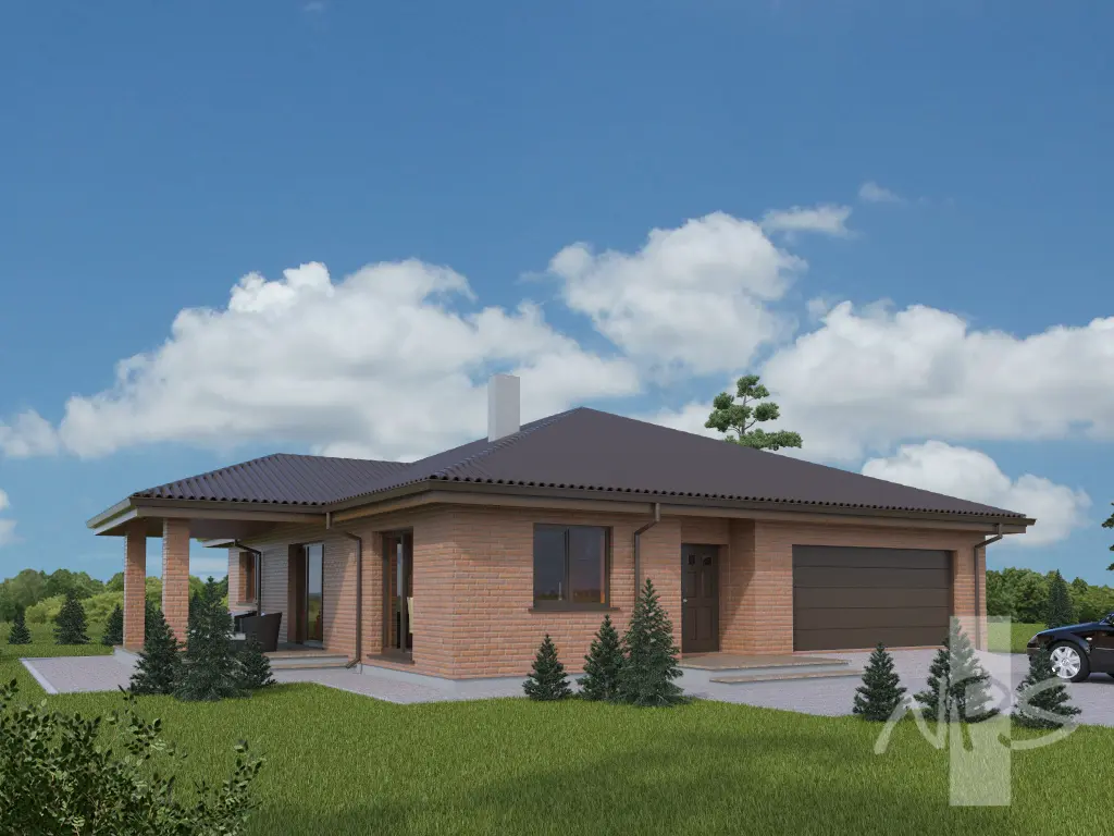 Proiect de casa parter 168 m²: 3 Dormitoare, 1 Bai, Garaj