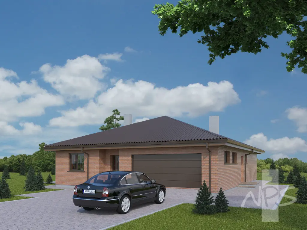 Proiect de casa parter 168 m²: 3 Dormitoare, 1 Bai, Garaj