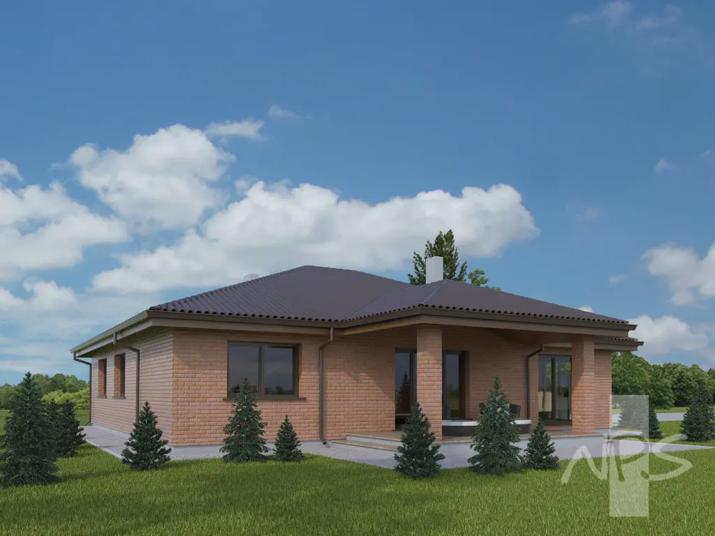 Proiect de casa parter 168 m²: 3 Dormitoare, 1 Bai, Garaj
