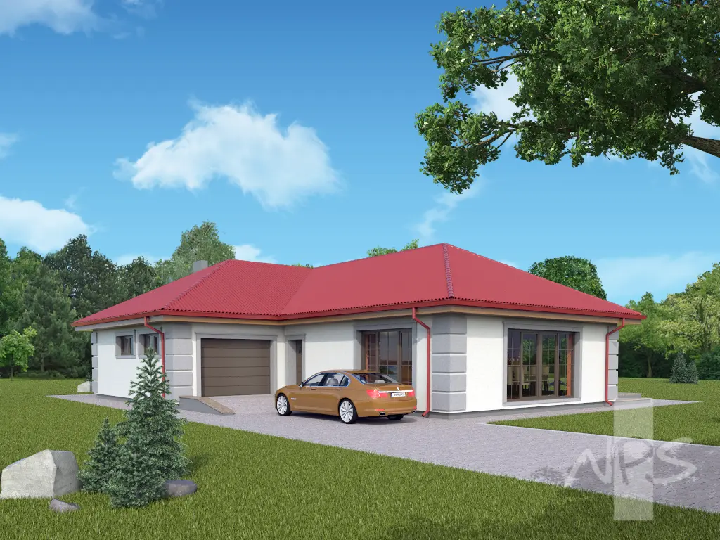 Proiect de casa parter 163 m²: 3 Dormitoare, 2 Bai, Garaj