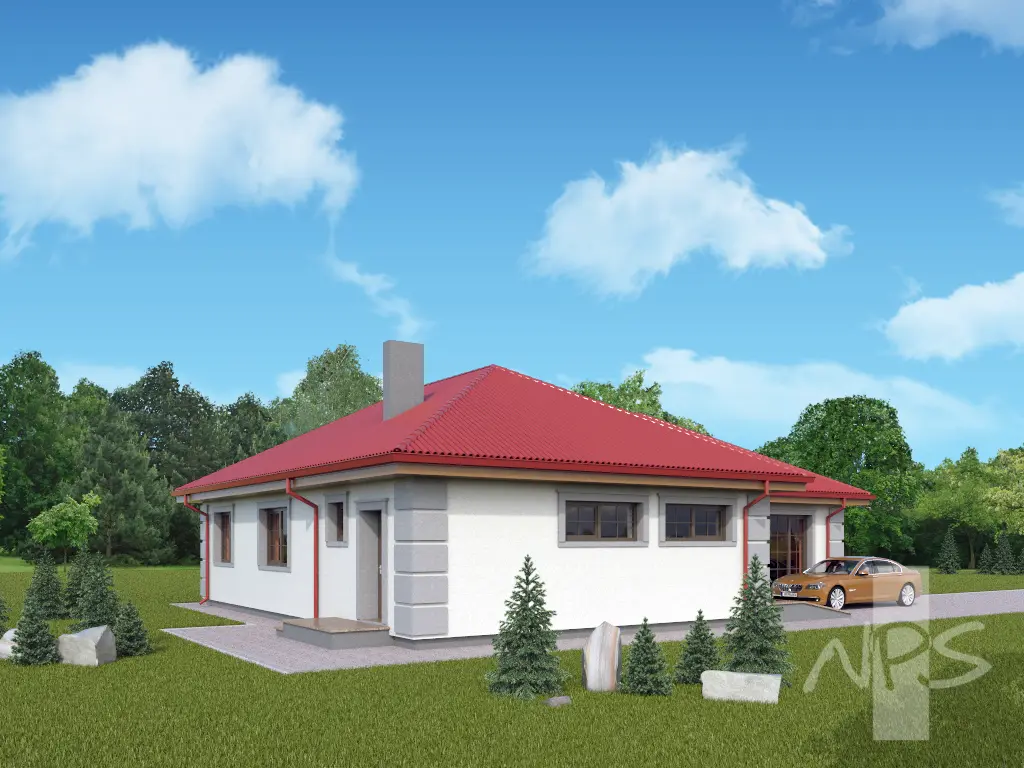 Proiect de casa parter 163 m²: 3 Dormitoare, 2 Bai, Garaj