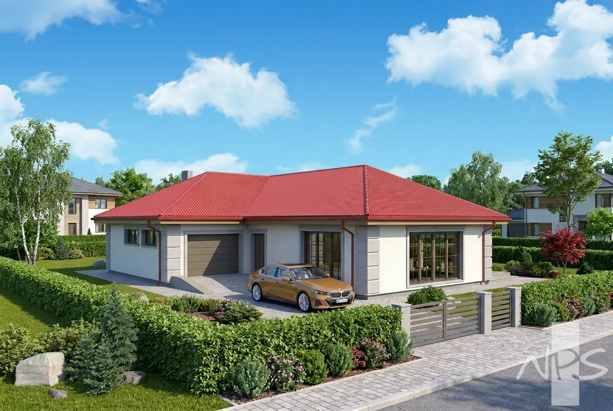 Proiect de casa parter 163 m²: 3 Dormitoare, 2 Bai, Garaj