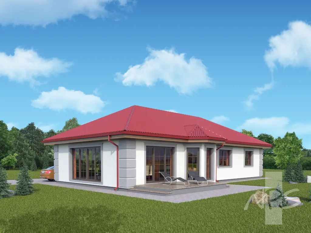 Proiect de casa parter 163 m²: 3 Dormitoare, 2 Bai, Garaj