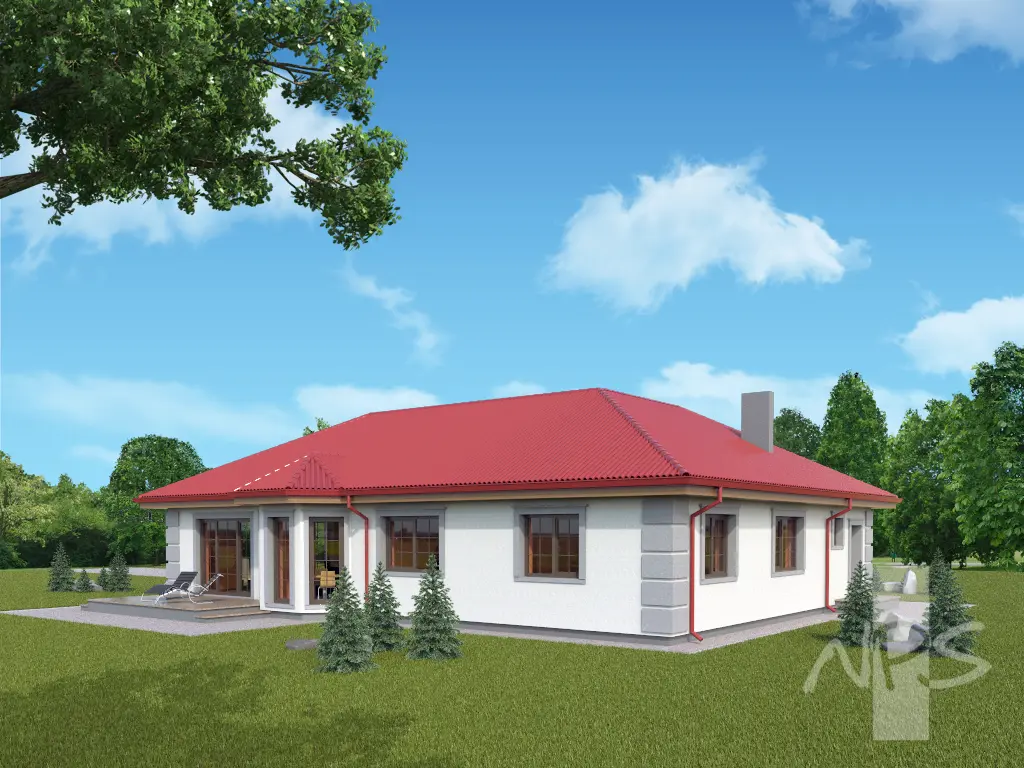 Proiect de casa parter 163 m²: 3 Dormitoare, 2 Bai, Garaj