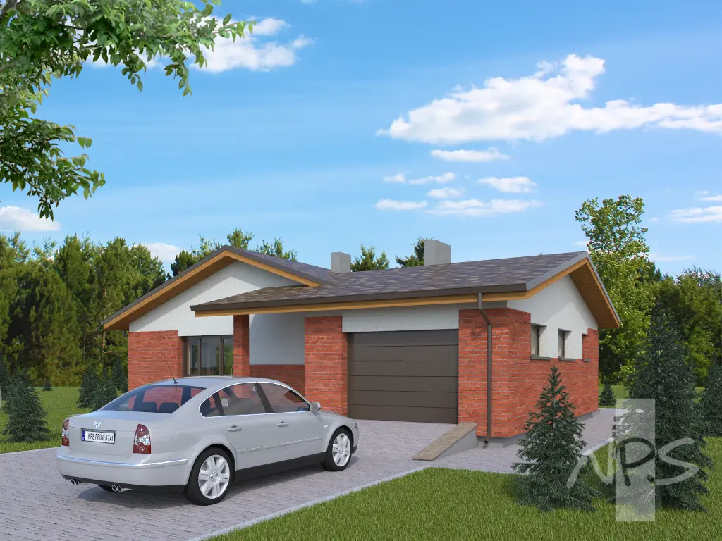 Proiect de casa parter 146 m²: 3 Dormitoare, 2 Bai, Bucatarie deschisa, Garaj
