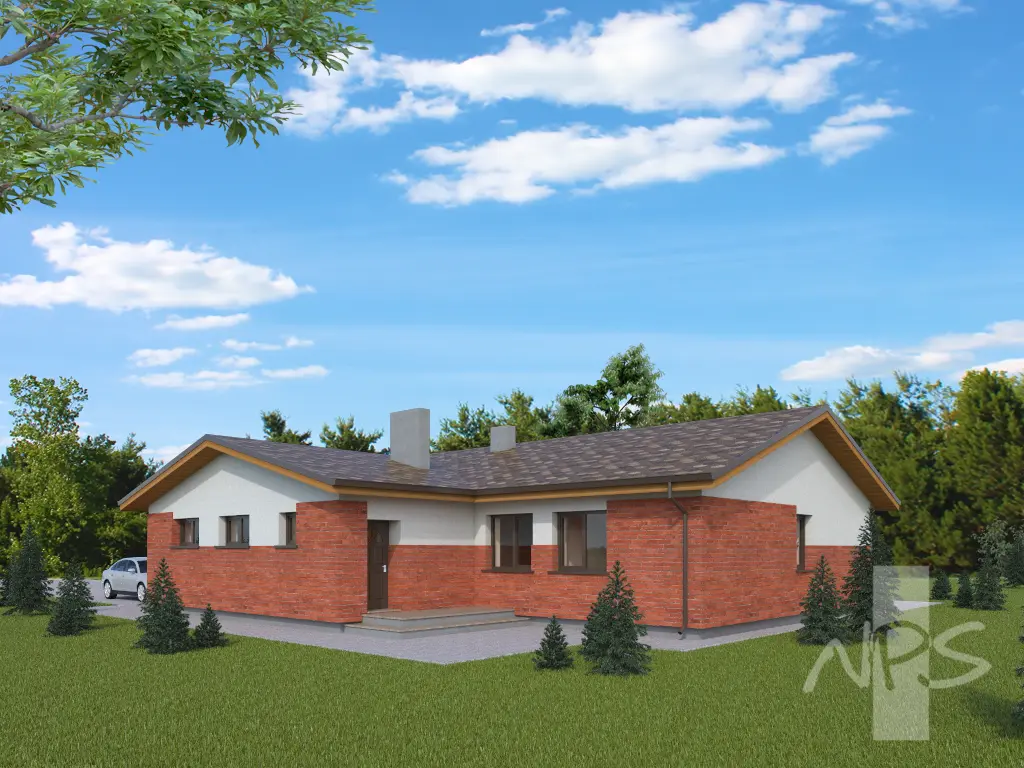Proiect de casa parter 146 m²: 3 Dormitoare, 2 Bai, Bucatarie deschisa, Garaj