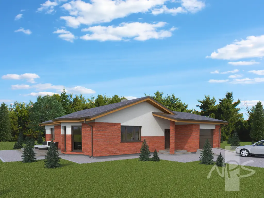 Proiect de casa parter 146 m²: 3 Dormitoare, 2 Bai, Bucatarie deschisa, Garaj