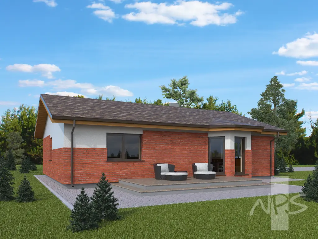 Proiect de casa parter 146 m²: 3 Dormitoare, 2 Bai, Bucatarie deschisa, Garaj