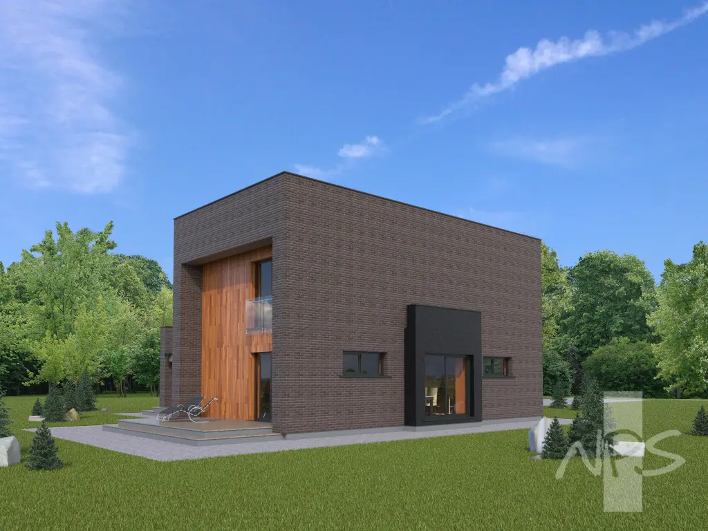 Proiect de casa 183 m²: 2 Parter, 2 Dormitoare, 2 Bai, Bucatarie deschisa, Garaj