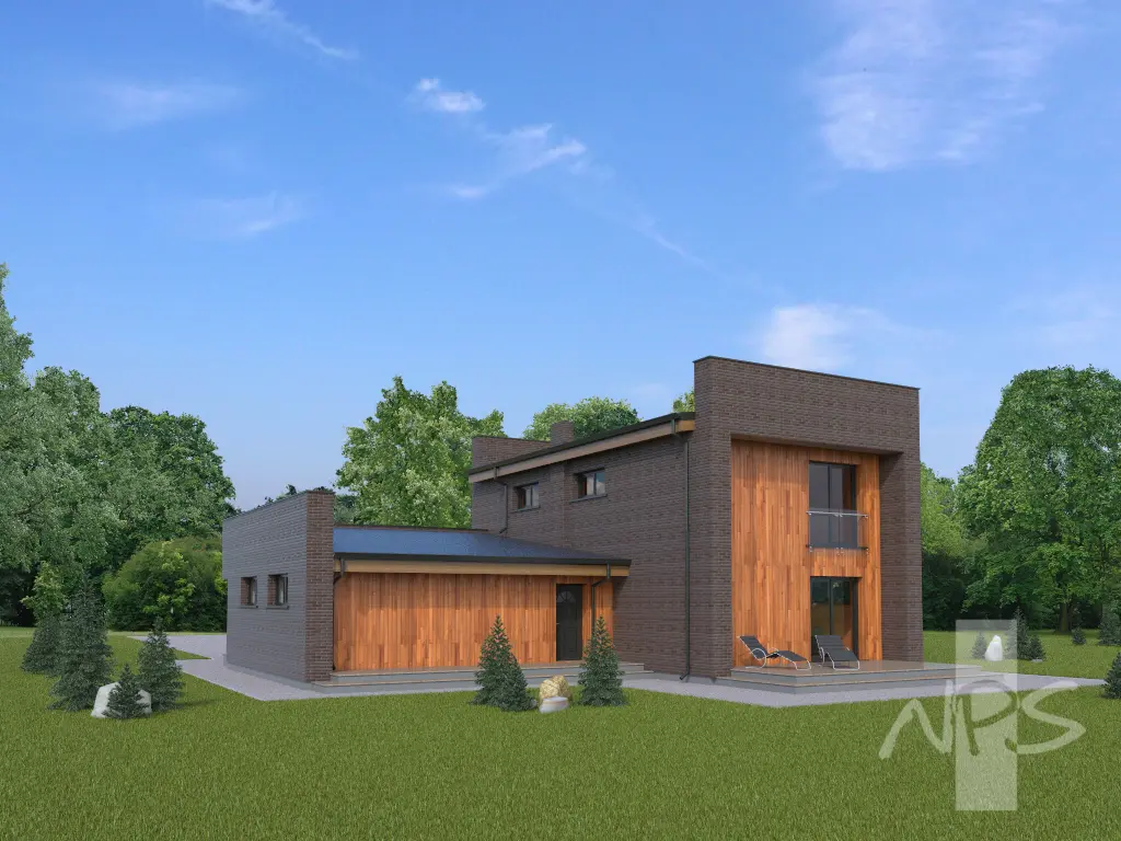 Proiect de casa 183 m²: 2 Parter, 2 Dormitoare, 2 Bai, Bucatarie deschisa, Garaj