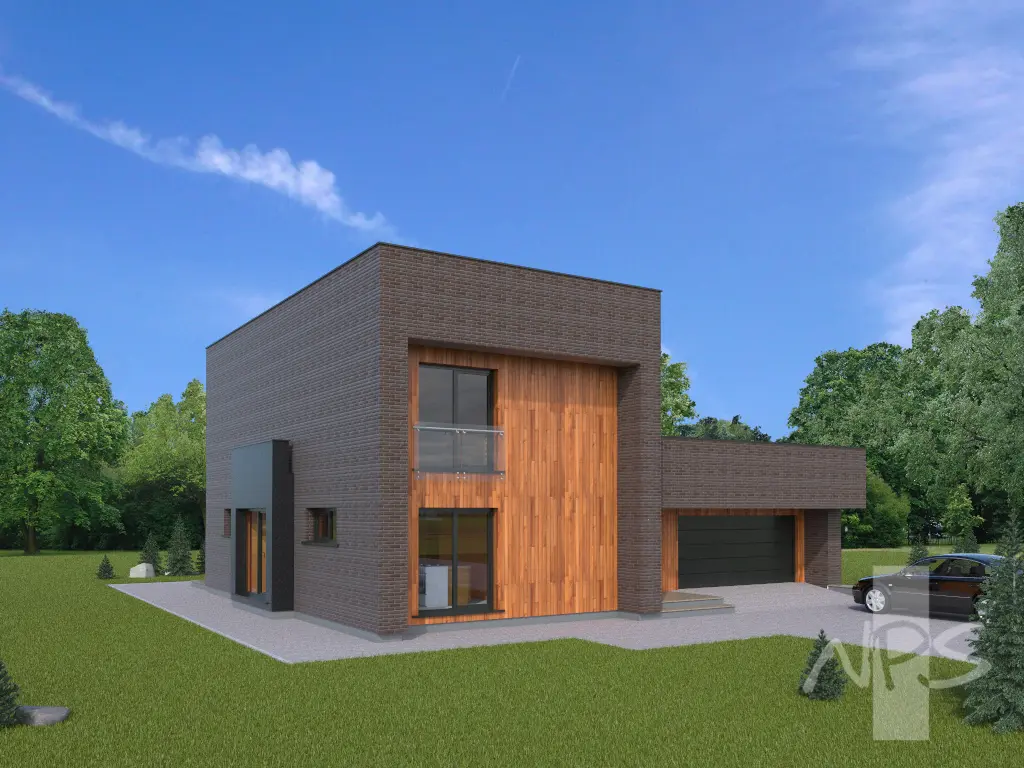 Proiect de casa 183 m²: 2 Parter, 2 Dormitoare, 2 Bai, Bucatarie deschisa, Garaj