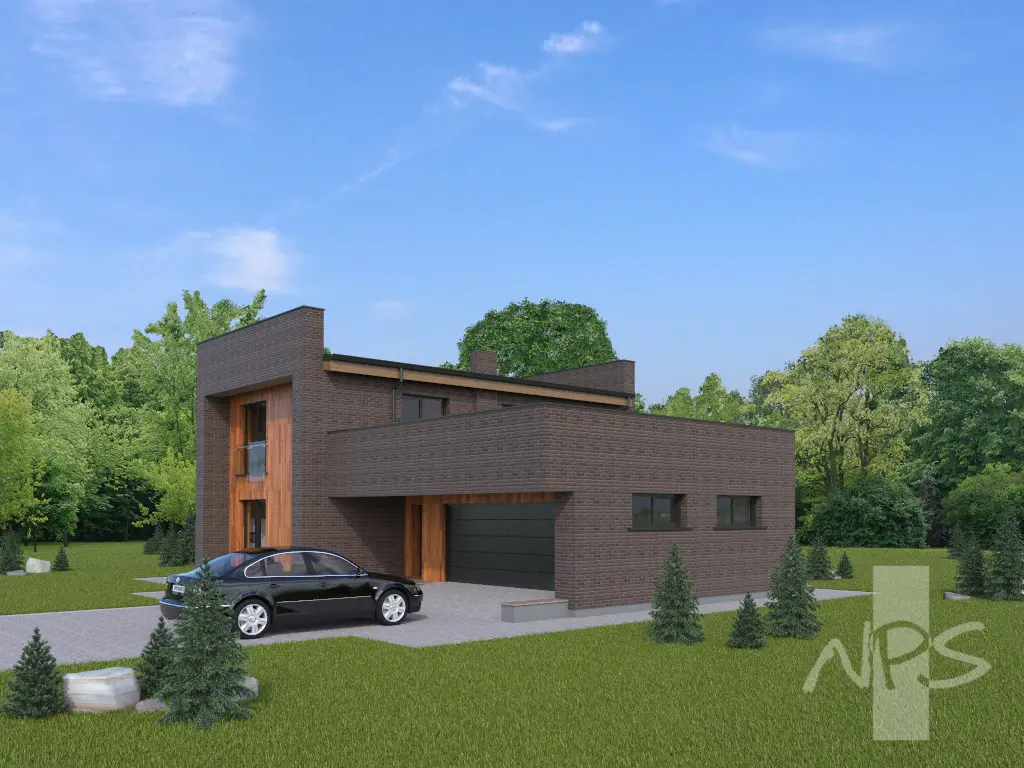 Proiect de casa 183 m²: 2 Parter, 2 Dormitoare, 2 Bai, Bucatarie deschisa, Garaj