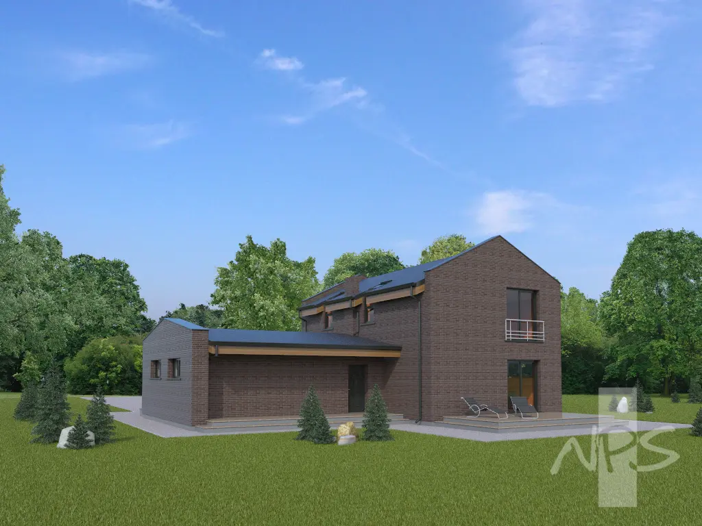 Proiect de casa 183 m²: 2 Parter, 2 Dormitoare, 2 Bai, Bucatarie deschisa, Garaj