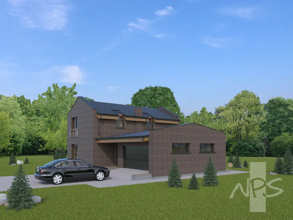Proiect de casa 183 m²: 2 Parter, 2 Dormitoare, 2 Bai, Bucatarie deschisa, Garaj