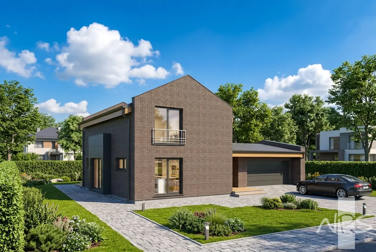 Proiect de casa 183 m²: 2 Parter, 2 Dormitoare, 2 Bai, Bucatarie deschisa, Garaj