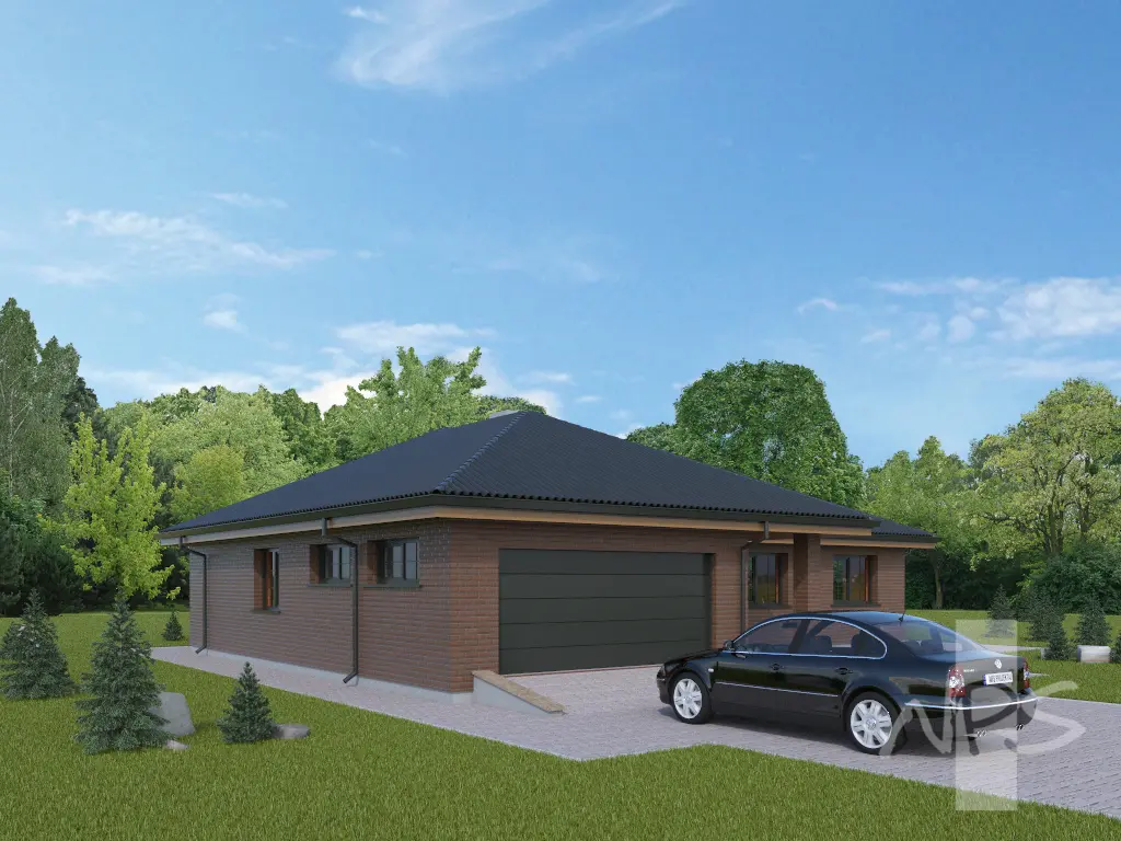 Proiect de casa parter 191 m²: 3 Dormitoare, Birou, 2 Bai, Garaj