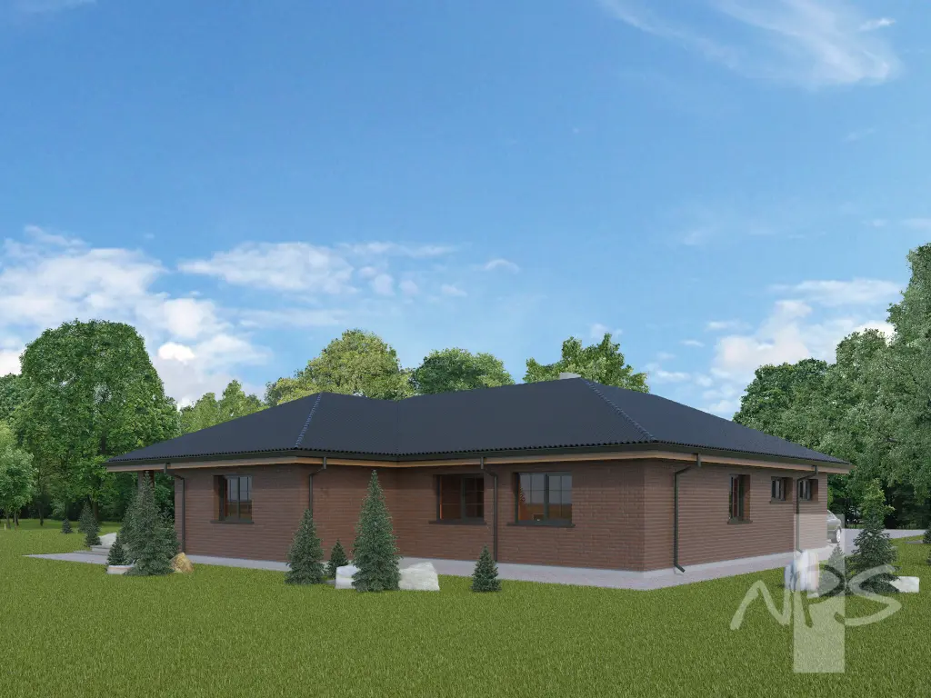 Proiect de casa parter 191 m²: 3 Dormitoare, Birou, 2 Bai, Garaj
