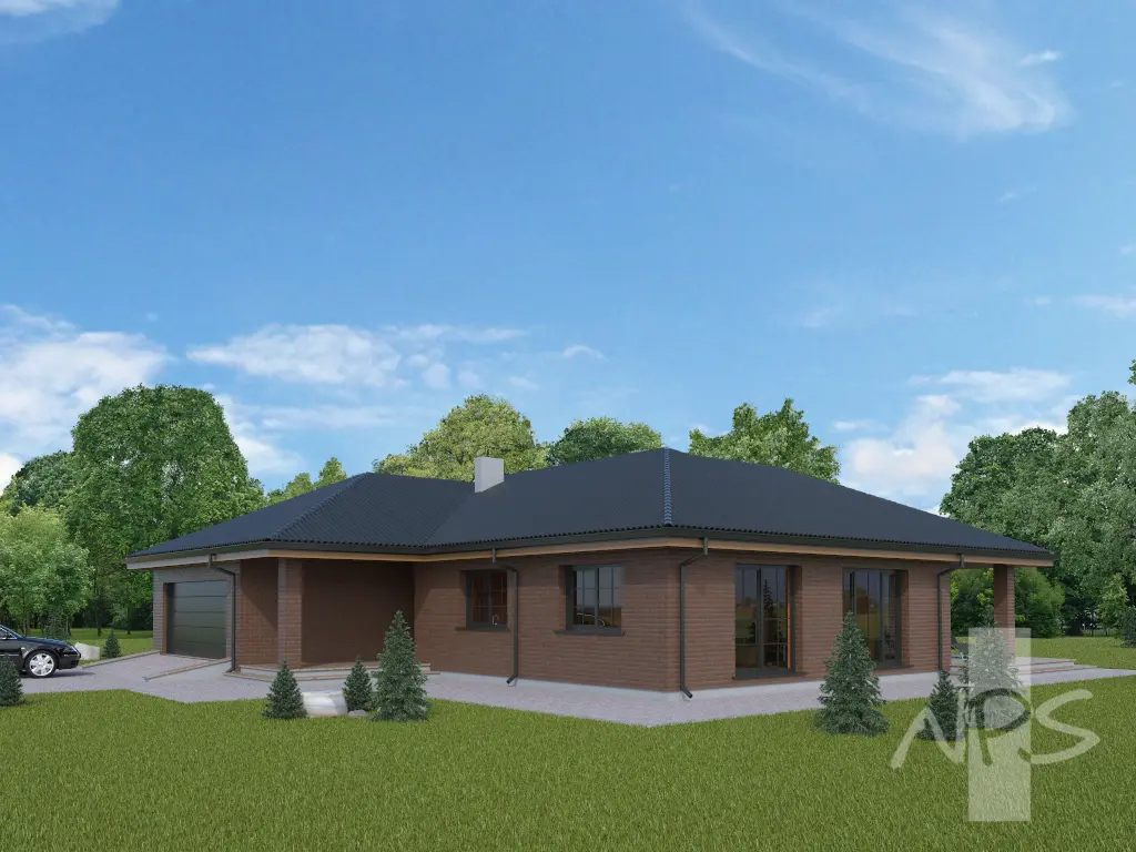 Proiect de casa parter 191 m²: 3 Dormitoare, Birou, 2 Bai, Garaj