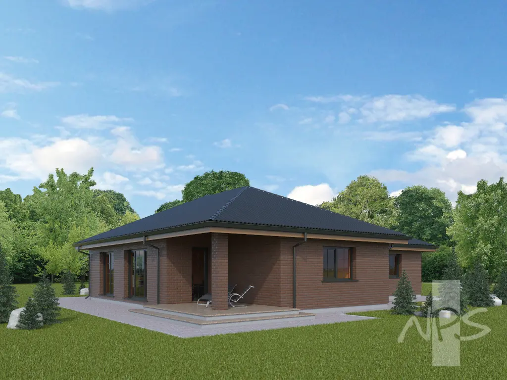Proiect de casa parter 191 m²: 3 Dormitoare, Birou, 2 Bai, Garaj