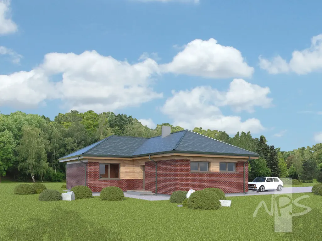 Proiect de casa parter 133 m²: 3 Dormitoare, 1 Bai, Bucatarie deschisa, Garaj