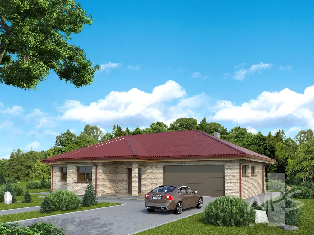 Proiect de casa parter 213 m²: 2 Dormitoare, Birou, 2 Bai, Garaj