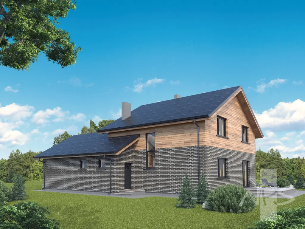 Proiect de casa parter cu mansardă 195 m²: 3 Dormitoare, Birou, 2 Bai, Bucatarie deschisa, Garaj