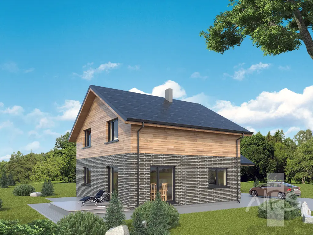 Proiect de casa parter cu mansardă 195 m²: 3 Dormitoare, Birou, 2 Bai, Bucatarie deschisa, Garaj