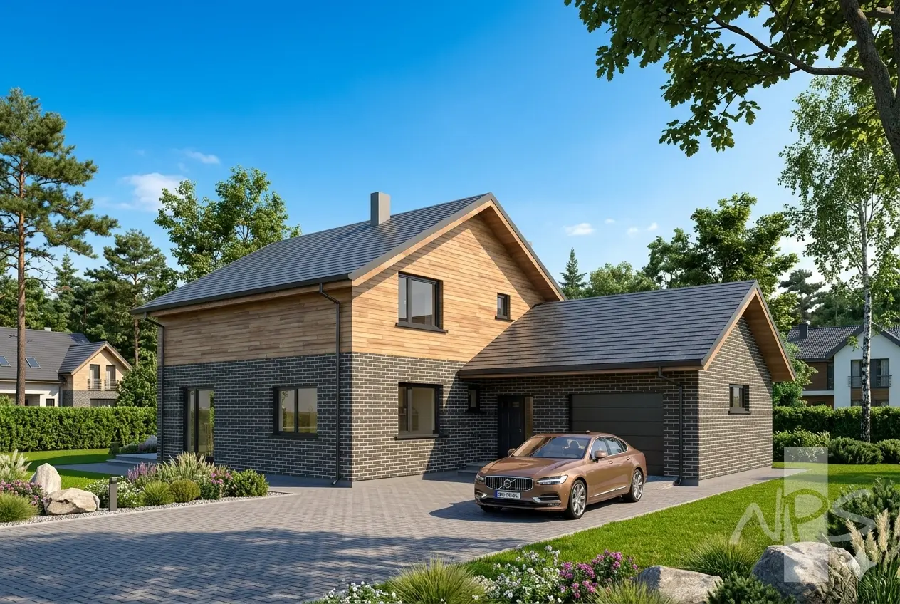 Proiect de casa parter cu mansardă 195 m²: 3 Dormitoare, Birou, 2 Bai, Bucatarie deschisa, Garaj