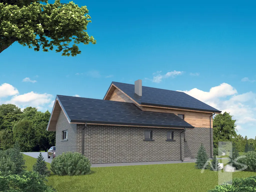 Proiect de casa parter cu mansardă 195 m²: 3 Dormitoare, Birou, 2 Bai, Bucatarie deschisa, Garaj