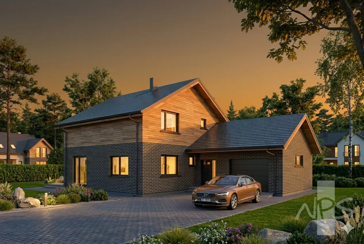 Proiect de casa parter cu mansardă 195 m²: 3 Dormitoare, Birou, 2 Bai, Bucatarie deschisa, Garaj