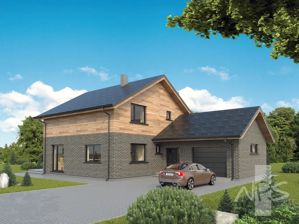 Proiect de casa parter cu mansardă 195 m²: 3 Dormitoare, Birou, 2 Bai, Bucatarie deschisa, Garaj