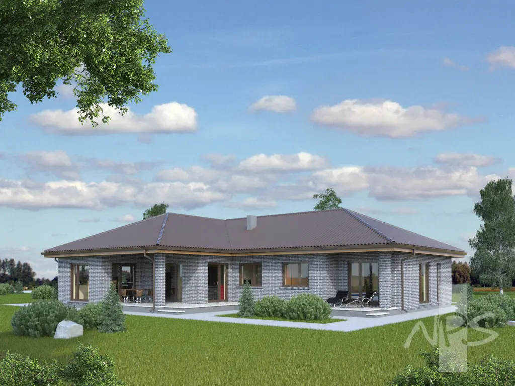 Proiect de casa parter 186 m²: 3 Dormitoare, Birou, 2 Bai, Bucatarie deschisa, fara Garaj