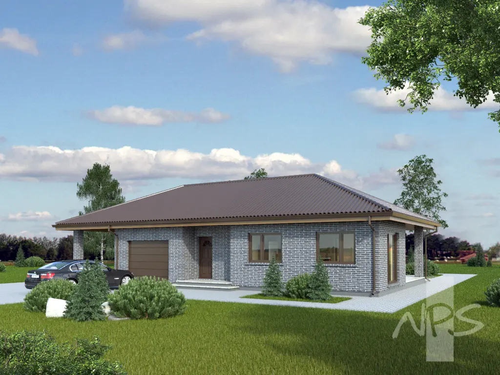 Proiect de casa parter 186 m²: 3 Dormitoare, Birou, 2 Bai, Bucatarie deschisa, fara Garaj