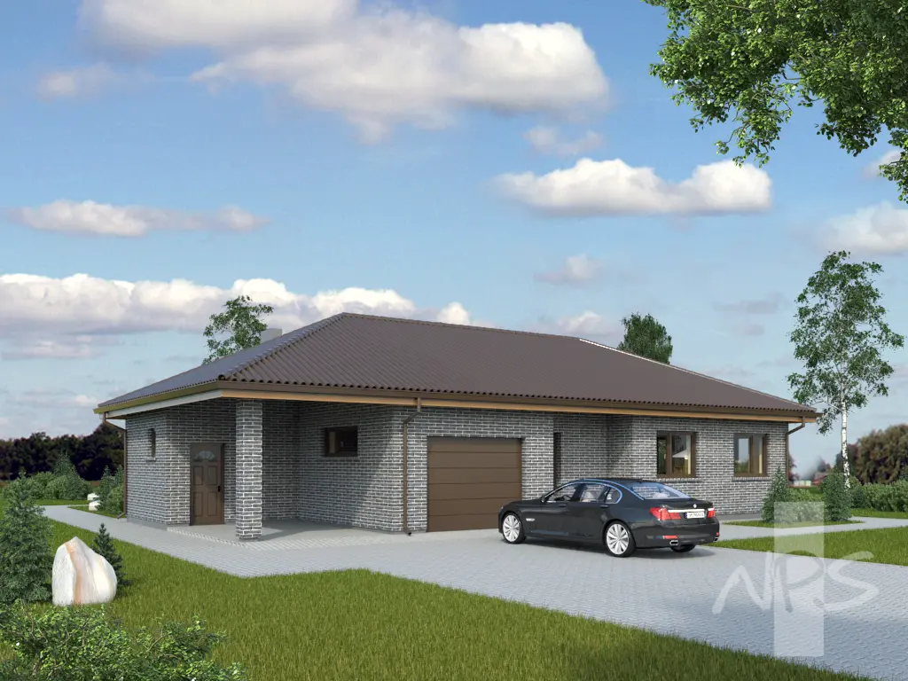 Proiect de casa parter 186 m²: 3 Dormitoare, Birou, 2 Bai, Bucatarie deschisa, fara Garaj