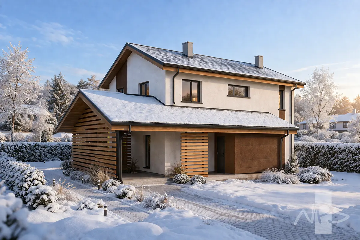 Proiect de casa cu etaj 176 m²: 3 Dormitoare, 2 Bai, Bucatarie deschisa, fara Garaj