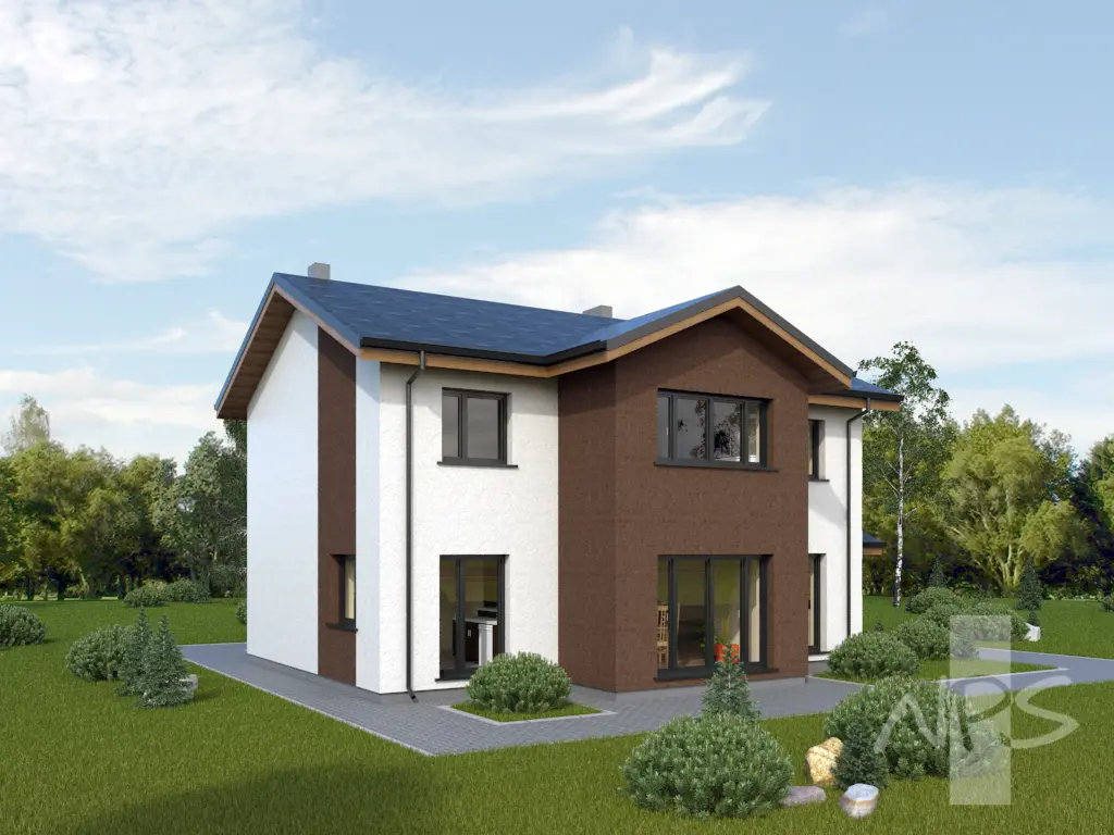 Proiect de casa cu etaj 176 m²: 3 Dormitoare, 2 Bai, Bucatarie deschisa, fara Garaj