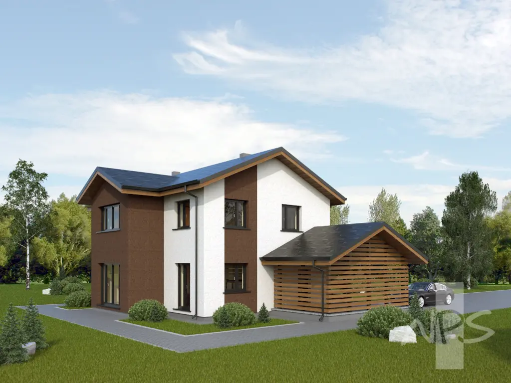 Proiect de casa cu etaj 176 m²: 3 Dormitoare, 2 Bai, Bucatarie deschisa, fara Garaj