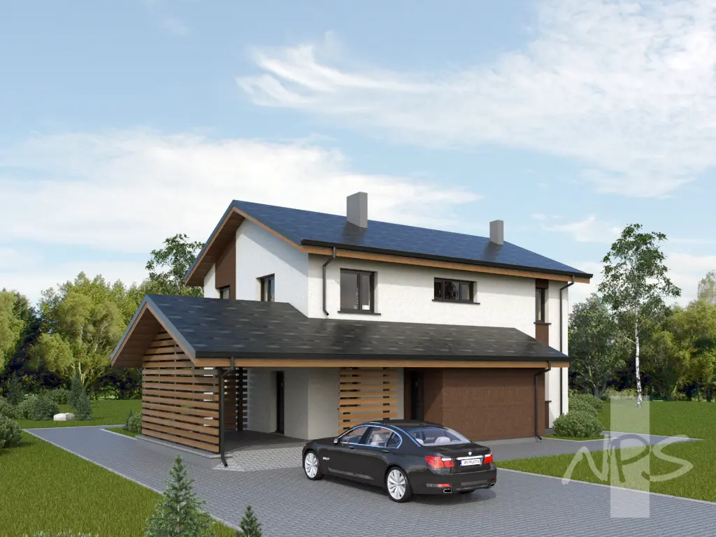 Proiect de casa cu etaj 176 m²: 3 Dormitoare, 2 Bai, Bucatarie deschisa, fara Garaj