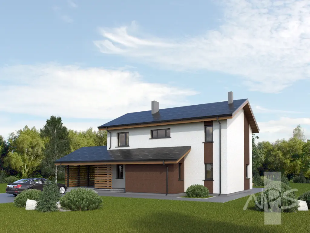 Proiect de casa cu etaj 176 m²: 3 Dormitoare, 2 Bai, Bucatarie deschisa, fara Garaj